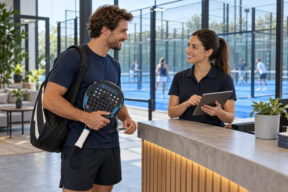 Illusztratív jelenet egy játékosról, aki padel edzést tervez egy klub fogadásán